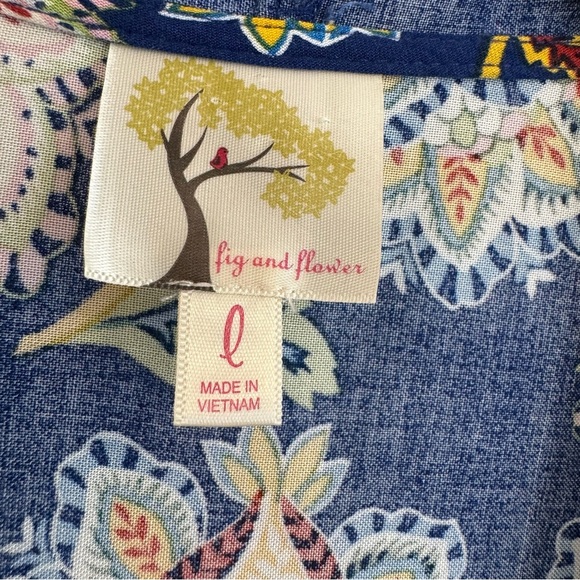 Fig and Flower Blouse Floral Open Front Flare Sleeve Boho L - Picture 5 of 6